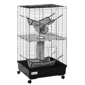 42" Hamster Cage, Small Animal Cage Habitat for Ferret with Wheels, Hammocks, Tunnels and 3 Doors, Black