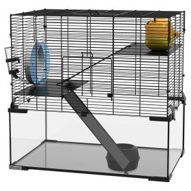 3-Tier Hamster Cage with Wheel Water Bottle Food Bowl for Small Hamsters Black