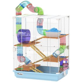 5-Tier Hamster Cage, Portable Animal Travel Carrier with Exercise Wheels, Tube, Light Blue